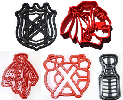 Chicago Blackhawks Hockey NHL Set Of 5 Cookie Cutters Made In USA PR645