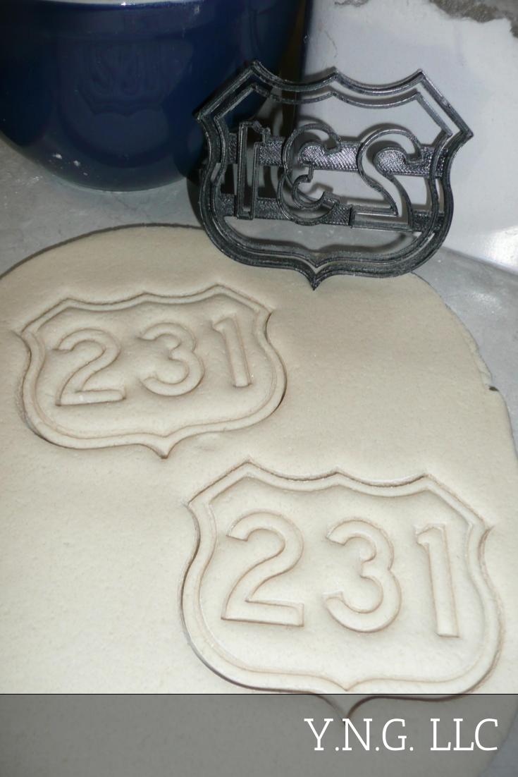US Route 231 Sign Shield IN To FL Road Trip Cookie Cutter Made In USA PR2316