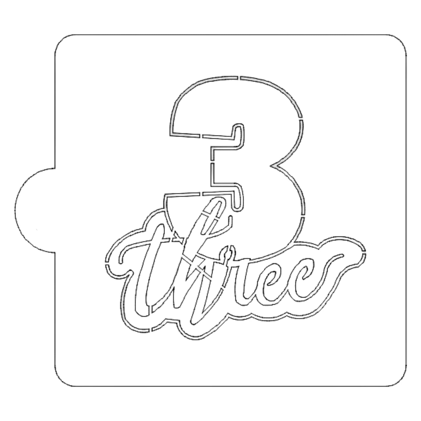 Number 3 Word Detailed Stencil for Cookies or Cakes USA Made LS2404