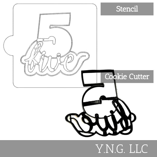 Number 5 Word Detailed Stencil And Cookie Cutter Set USA Made LSC2406