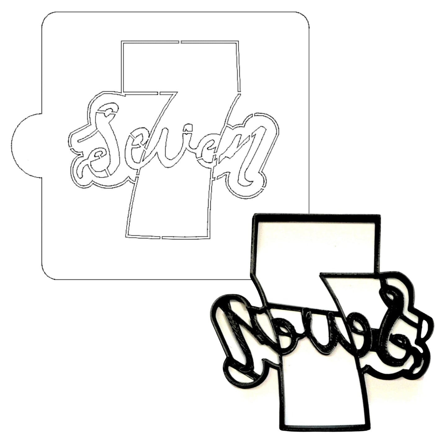 Number 7 Word Detailed Stencil And Cookie Cutter Set USA Made LSC2408