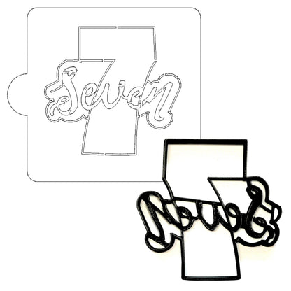 Number 7 Word Detailed Stencil And Cookie Cutter Set USA Made LSC2408