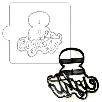 Number 8 Word Detailed Stencil And Cookie Cutter Set USA Made LSC2409