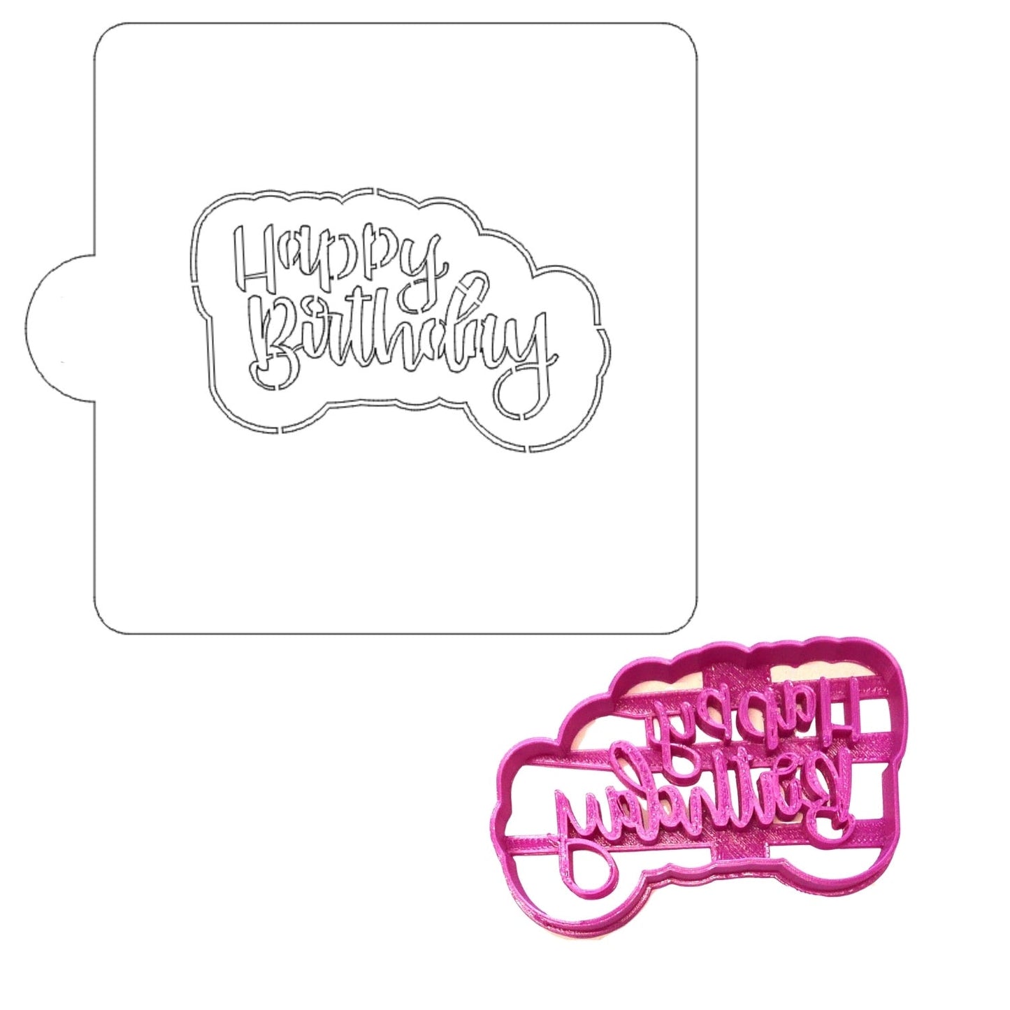 Happy Birthday Words Stencil And Cookie Cutter Set USA Made LSC2514