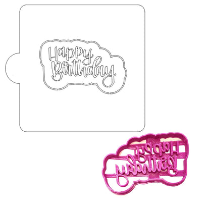 Happy Birthday Words Stencil And Cookie Cutter Set USA Made LSC2514