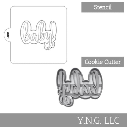 Baby Cursive Word Stencil And Cookie Cutter Set USA Made LSC2523