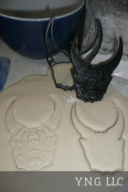 Oni Mask Japanese Samurai Horns 2 PC Stamp And Cookie Cutter Made In USA PR2308