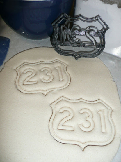 US Route 231 Sign Shield IN To FL Road Trip Cookie Cutter Made In USA PR2316