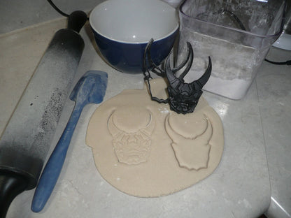 Oni Mask Japanese Samurai Horns 2 PC Stamp And Cookie Cutter Made In USA PR2308