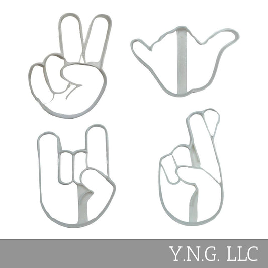 Hand Gestures Peace Shaka Set Of 4 Cookie Cutters Made In USA PR1948