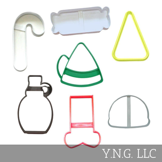 Elf Theme Candy Maple Syrup Snowglobe Set Of 7 Cookie Cutters Made In USA PR1959