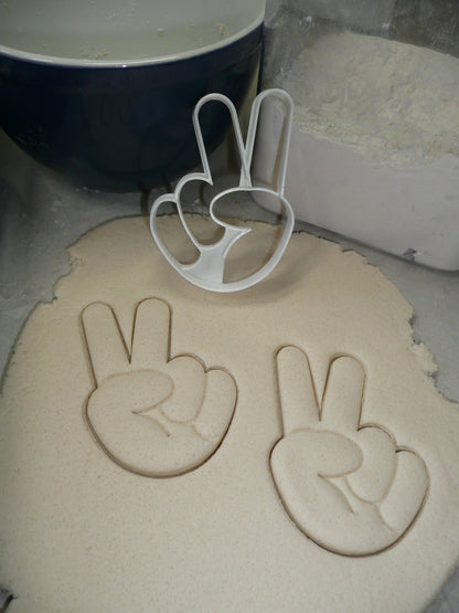 Peace Or Victory Sign Detailed Hand Shape Cookie Cutter Made In USA PR5031