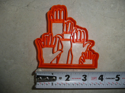 Hands Raised Volunteer Wave Detailed Cookie Cutter Made In USA PR5093