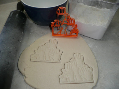 Hands Raised Volunteer Wave Detailed Cookie Cutter Made In USA PR5093