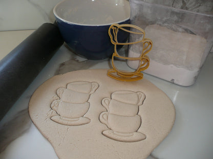 Stacked Teacups Tea Cups Detailed Cookie Cutter Made In USA PR5202