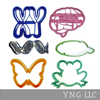 Biology Theme Chromosome DNA Brain Set Of 6 Cookie Cutters Made In USA PR9014