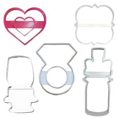 Engagement Celebration Champagne Set Of 5 Cookie Cutters Made In USA PR9033