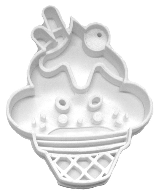 6x Ice Cream Cone Sundae Fondant Cutter Cupcake Topper 1.75 IN USA FD2365