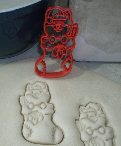 Cat In Stocking Christmas Holiday Kitten Cookie Cutter Made In USA PR2369
