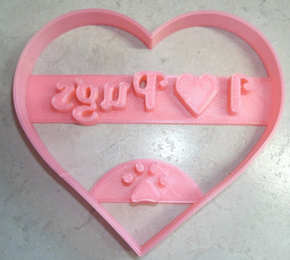 6x I Love Pugs Heart Fondant Cutter Cupcake Topper 1.75 IN USA FD2370