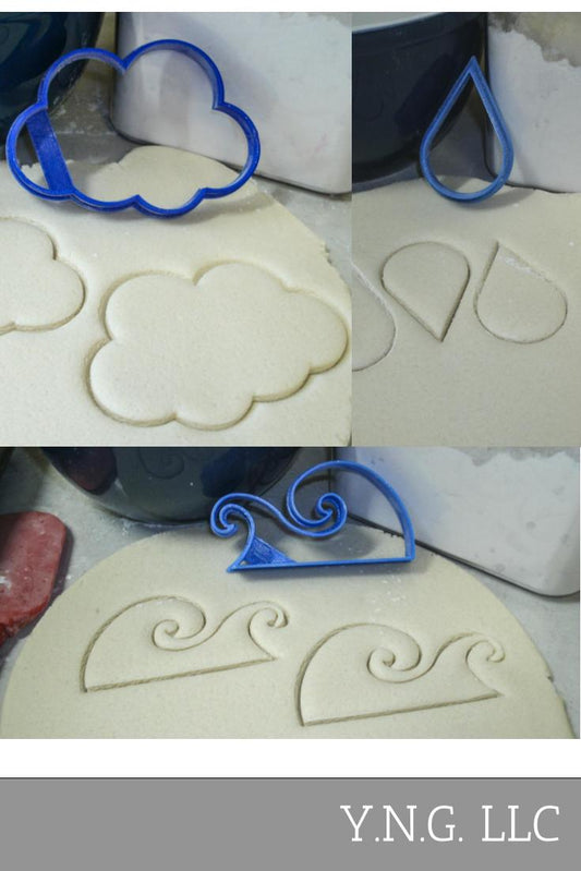 Water Cycle Cloud Raindrop Ocean Wave Set Of 3 Cookie Cutters USA PR1107