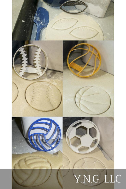 Balls Team Sports Football Basketball Soccer Set Of 5 Cookie Cutters USA PR1079