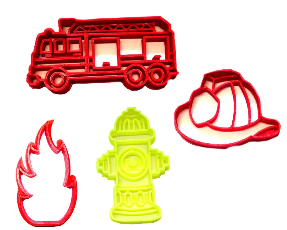 Firefighter Fireman Detailed Fire Truck Set Of 4 Cookie Cutters USA PR1397