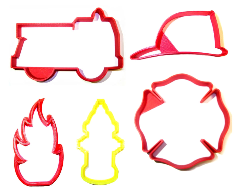 Firefighter Fireman Outlines Fire Truck Set Of 5 Cookie Cutters USA PR1398