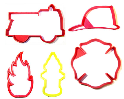 Firefighter Fireman Outlines Fire Truck Set Of 5 Cookie Cutters USA PR1398