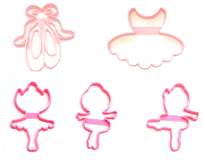 Ballerina Ballet Dance Slippers Tutu Set Of 5 Cookie Cutters USA PR1406