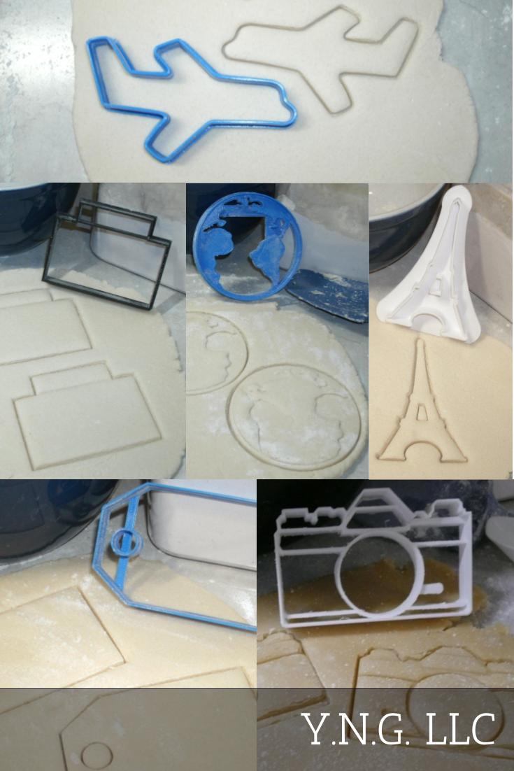 World Travel Plane Camera Suitcase Globe Set of 6 Cookie Cutters USA PR1032