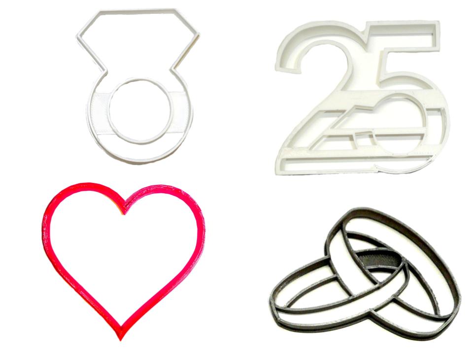 25th Wedding Marriage Anniversary Vow Renewal Set Of 4 Cookie Cutters USA PR1330