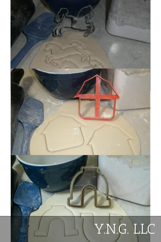 Horse Farm Ranch Equine Barn Stable Set Of 3 Cookie Cutters USA PR1085
