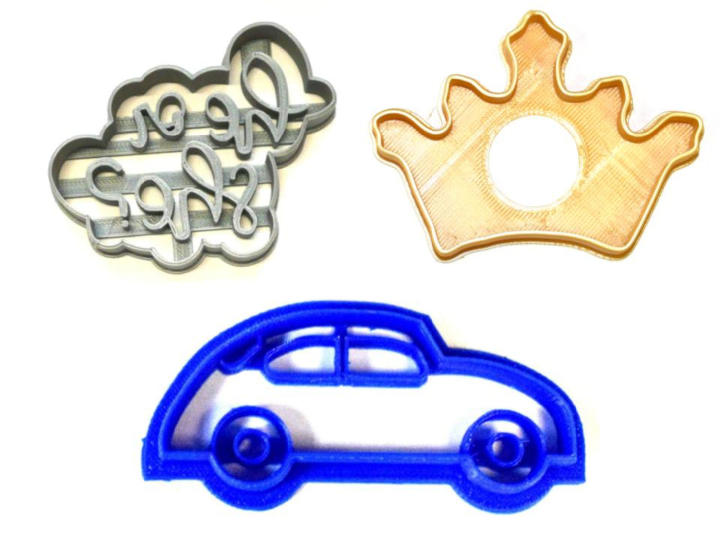 Cars Or Crowns Gender Reveal Baby Shower Set Of 3 Cookie Cutters USA PR1199