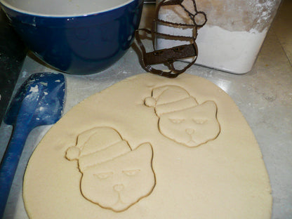 Santa Cat Kitty Wearing Christmas Hat Cookie Cutter Made In USA PR938