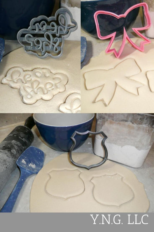 Badges Or Bows Gender Reveal Baby Shower Set Of 3 Cookie Cutters USA PR1196