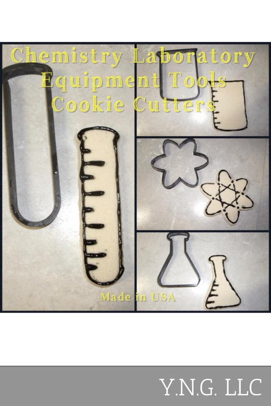 Chemistry Lab Set of 4 Beaker Flask Vial Atom Cookie Cutters Made In USA PR721