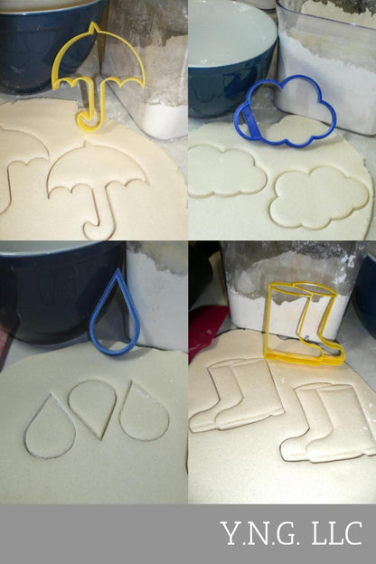 Rainy Day Showers Rain Boot Umbrella Cloud Set Of 4 Cookie Cutters USA PR1165