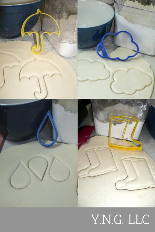 Rainy Day Showers Rain Boot Umbrella Cloud Set Of 4 Cookie Cutters USA PR1165