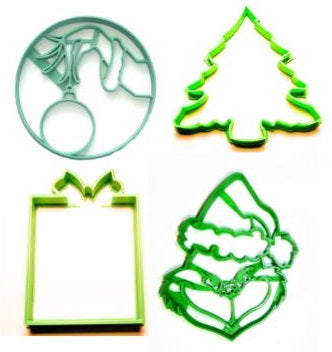 Grinch Cartoon Hand Christmas Tree Present Set Of 4 Cookie Cutters USA PR1572