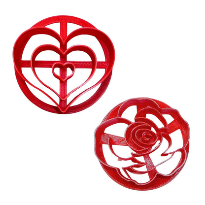 Love Theme Heart Rose Set Of 2 Concha Cutters Bread Stamp USA Made PR1632