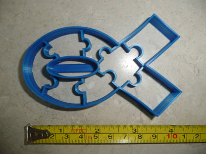 Autism Awareness Ribbon Shape with Puzzles Cookie Cutter USA PR4412