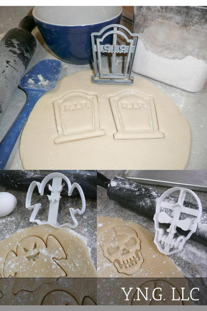 Graveyard RIP Tombstone Ghost Skull Halloween Set Of 3 Cookie Cutters USA PR1095