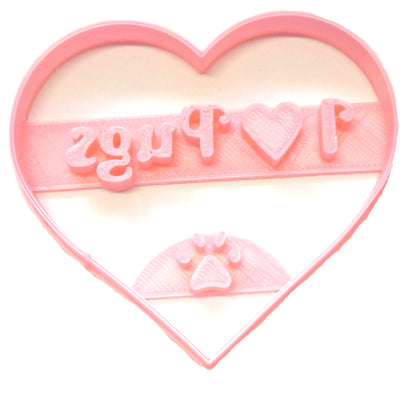 6x I Love Pugs Heart Fondant Cutter Cupcake Topper 1.75" USA FD2370