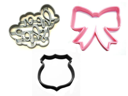 Badges Or Bows Gender Reveal Baby Shower Set Of 3 Cookie Cutters USA PR1196