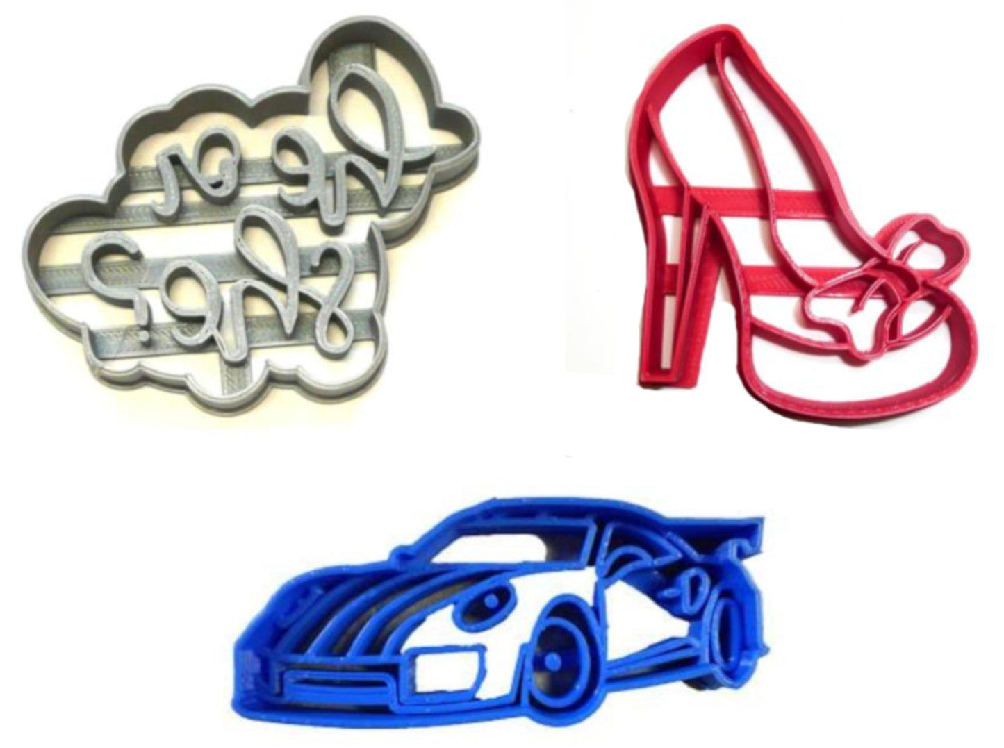 Wheels Or Heels Gender Reveal Baby Shower Set Of 3 Cookie Cutters USA PR1193