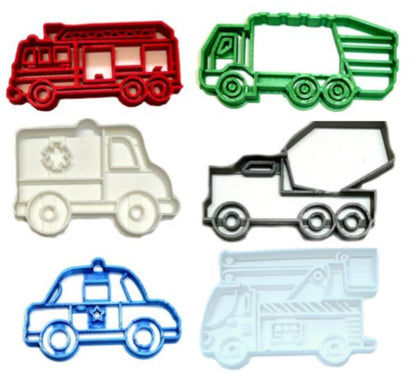 City Trucks Kit Bucket Police Fire Garbage Set of 6 Cookie Cutters USA PR1258