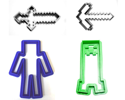 Minecraft Block Adventure Video Game Person Set Of 4 Cookie Cutters USA PR1025