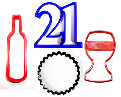 21st Birthday Number 21 Wine Glass Bottle Cap Set of 4 Cookie Cutters USA PR1037