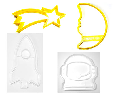 Space Kit Rocket Astronaut Moon Shooting Star Set Of 4 Cookie Cutters USA PR1110